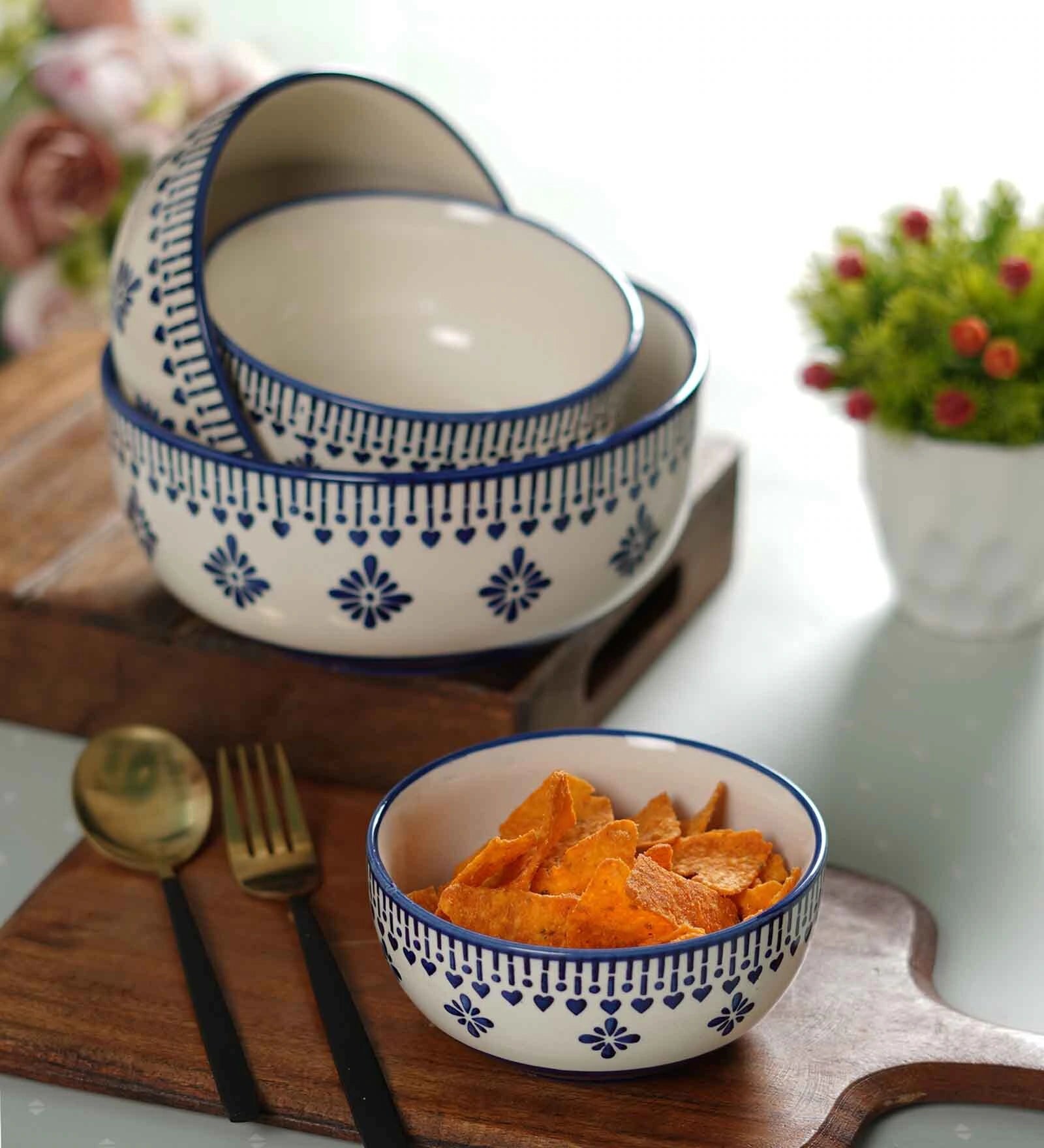Blue Bloom Bowls Set of 3