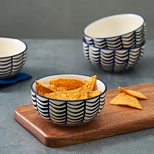 Neecasa Dinner Bowl/ Katori, Hand Painted Ceramic, Coastal Blue, 300 ml