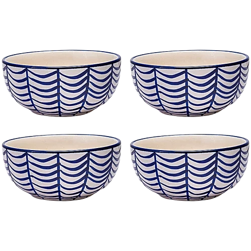 Neecasa Dinner Bowl/ Katori, Hand Painted Ceramic, Coastal Blue, 300 ml