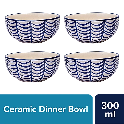 Neecasa Dinner Bowl/ Katori, Hand Painted Ceramic, Coastal Blue, 300 ml