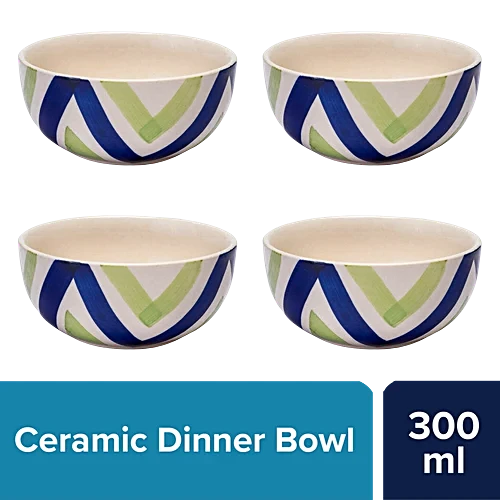 Neecasa Dinner Bowl/ Katori, Hand Painted Ceramic, Twirl Green Blue, 300 ml