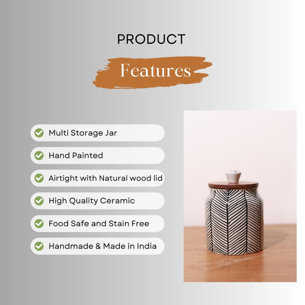 Black Chevron Multi-Purpose Storage Jars & Containers in Ceramic (Airtight, Set of 2, 410 ML)