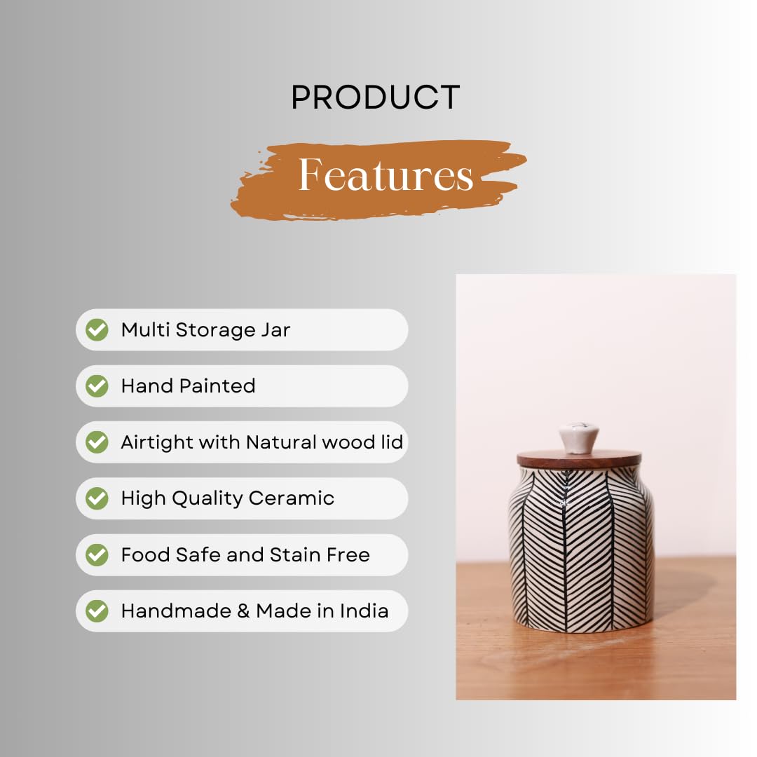 Black Chevron Multi-Purpose Storage Jars & Containers in Ceramic (Airtight, Set of 2, 410 ML)