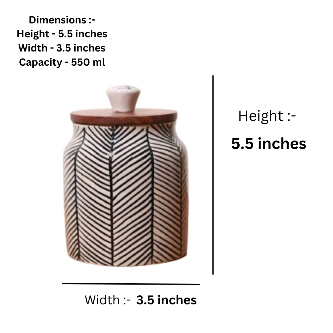 Black Chevron Multi-Purpose Storage Jars & Containers in Ceramic (Airtight, Set of 2, 410 ML)