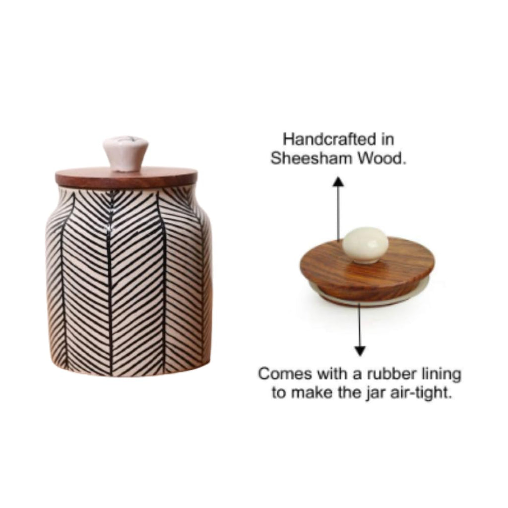 Black Chevron Multi-Purpose Storage Jars & Containers in Ceramic (Airtight, Set of 2, 410 ML)