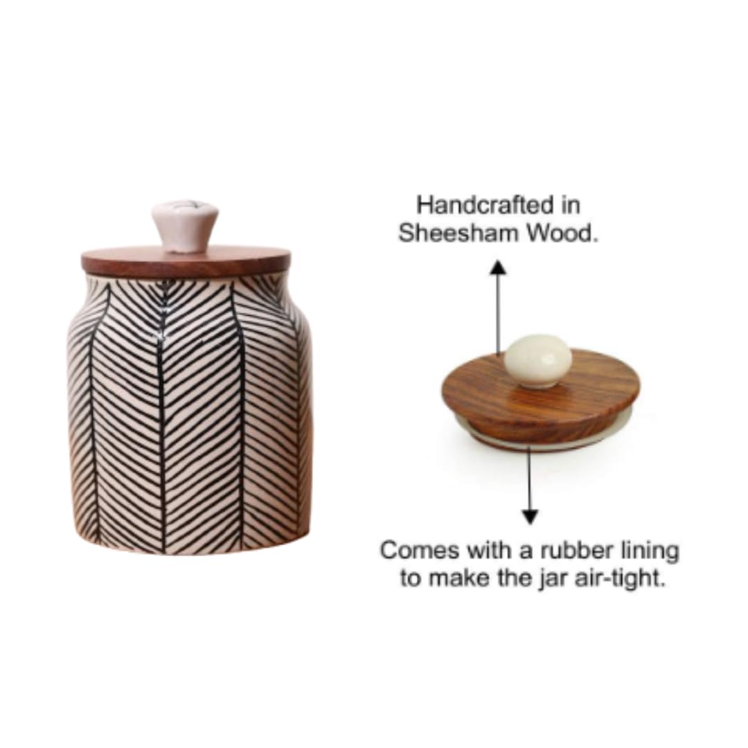 Black Chevron Multi-Purpose Storage Jars & Containers in Ceramic (Airtight, Set of 2, 410 ML)