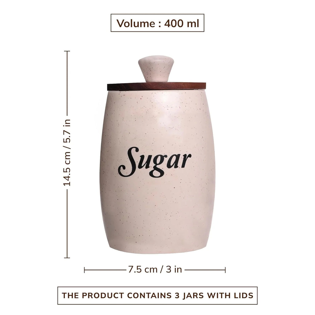 Tea, Coffee & Sugar Jar Set Multi-Purpose Storage Jars & Containers in Ceramic (Airtight, Set of 3, 410 ML)
