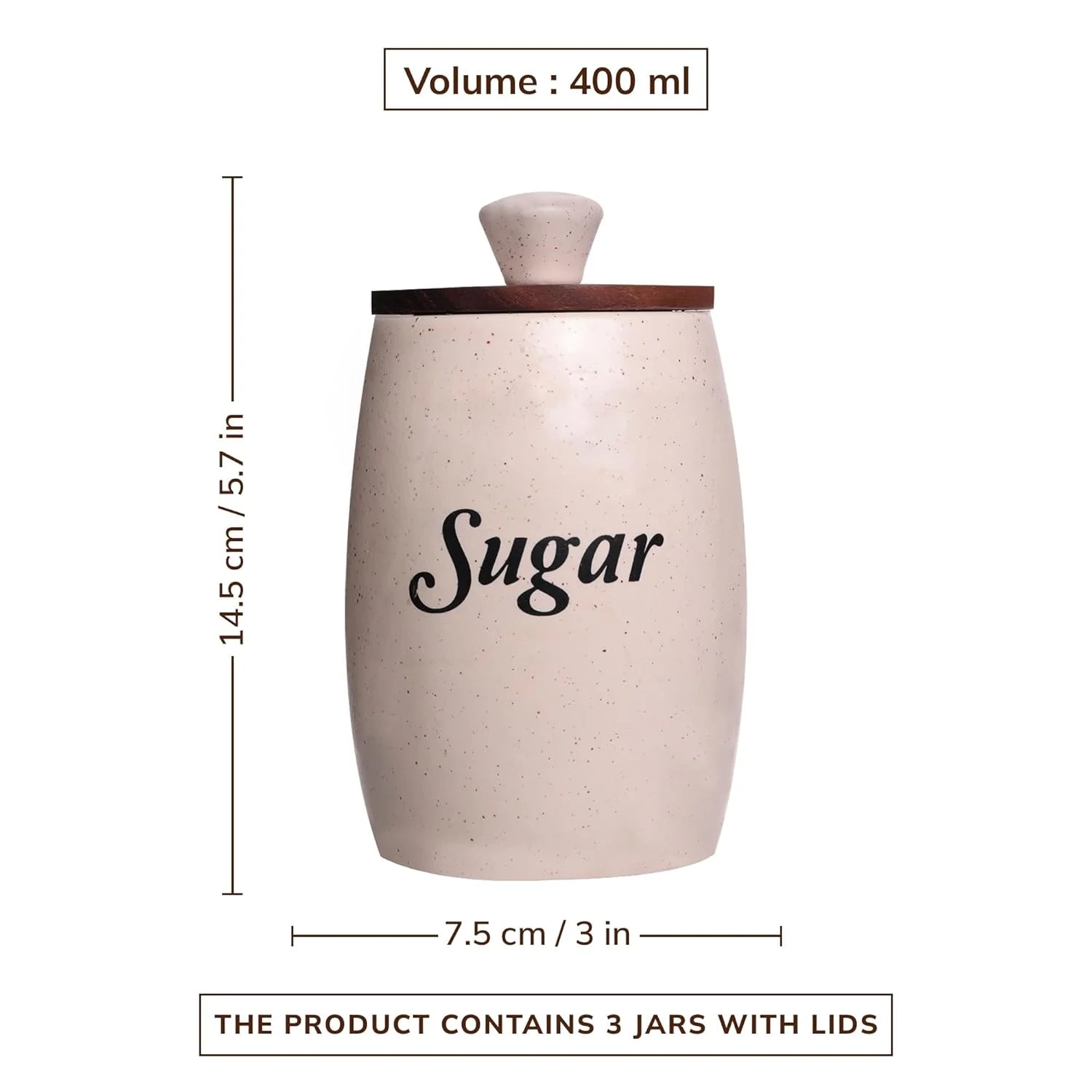 Tea, Coffee & Sugar Jar Set Multi-Purpose Storage Jars & Containers in Ceramic (Airtight, Set of 3, 410 ML)