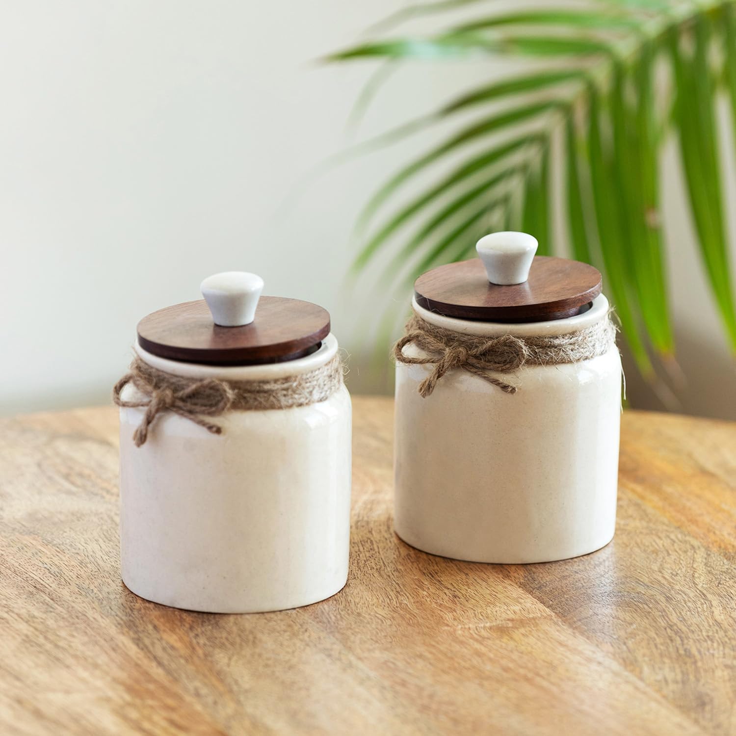 Vintage Ivory Multi-Purpose Storage Jars & Containers In Ceramic (Air-Tight, Set of 2, 410 ml, Hand Glazed)