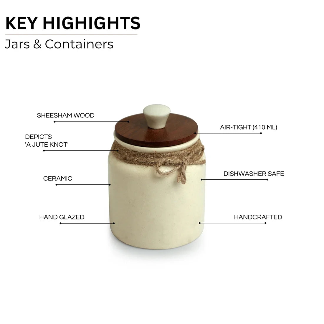 Vintage Ivory Multi-Purpose Storage Jars & Containers In Ceramic (Air-Tight, Set of 2, 410 ml, Hand Glazed)