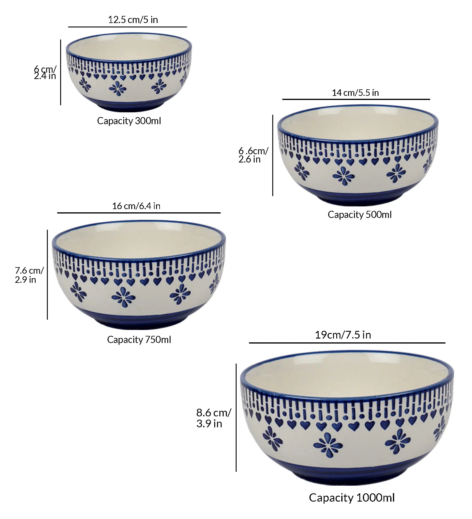 Blue Bloom Bowls Set of 3